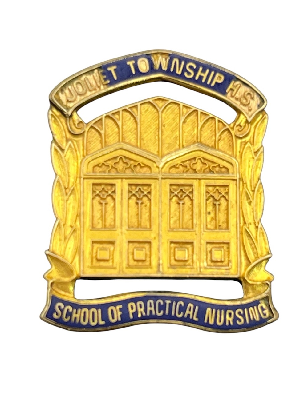 10k gold filled Joliet Township High School of Practical Nursing blue enamel pin